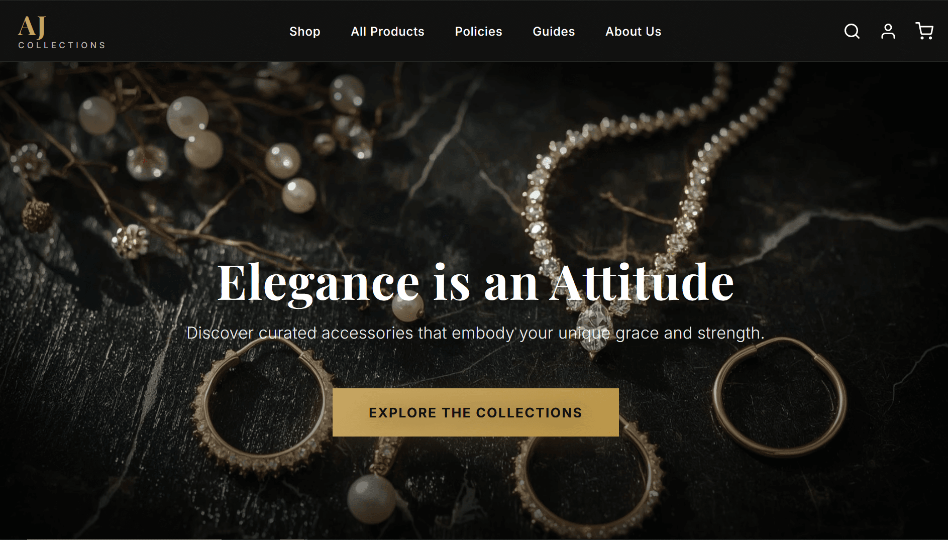 AJ Collections website, an online store for luxury jewelry, shown on a mobile phone.
