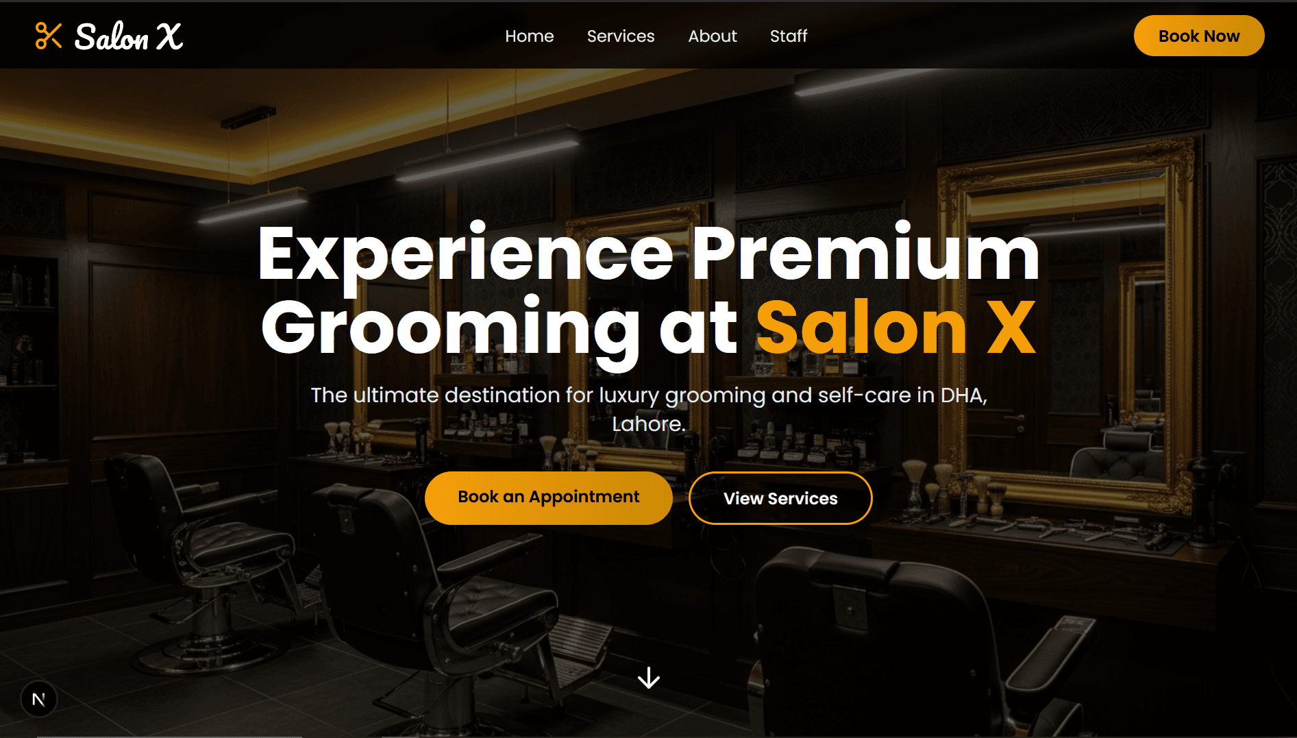 Salon X website for a premier hair salon, featuring online booking and services, displayed on a laptop.